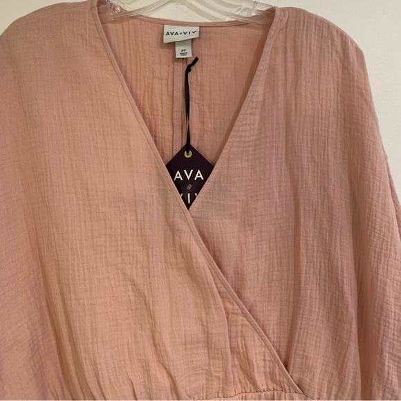 Ava & Viv Top Women's Plus Size 2X Balloon L/S Blush Color V Neck ** 1 Flaw ** - Picture 2 of 13